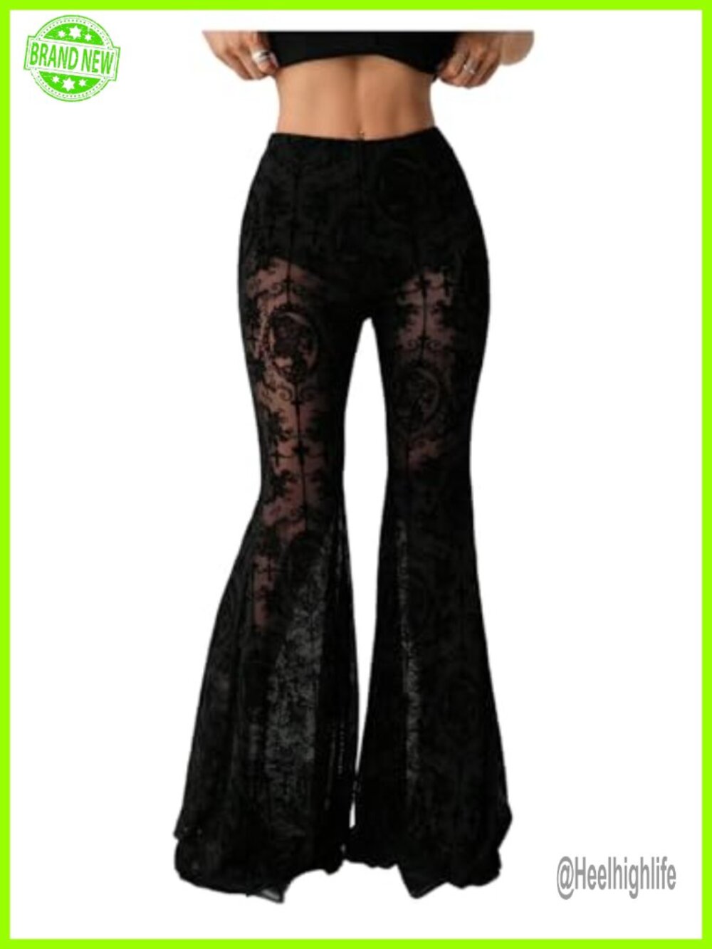 Lace Bell Bottom Pants Trousers Rave Gothic Flowy Flared High Waist